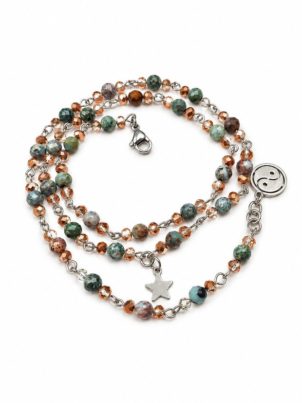 Brățară triplu șir cu larimar și cristale fațetate bijuterie versatilă handmade
