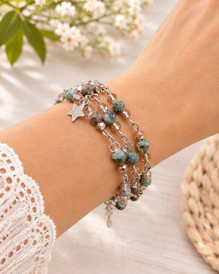 Brățară triplu șir cu larimar și cristale fațetate  bijuterie versatilă handmade