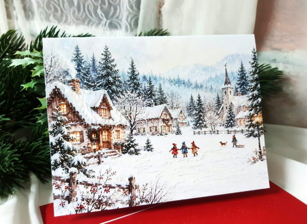 Felicitare de Crăciun cu detalii decorative realizate manual
