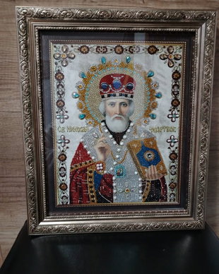 Icoană Sfântul Nicolae  Diamond Painting 3D, lucrată manual