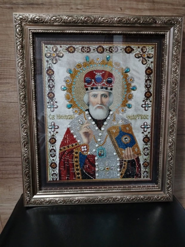 Icoană Sfântul Nicolae Diamond Painting 3D, lucrată manual