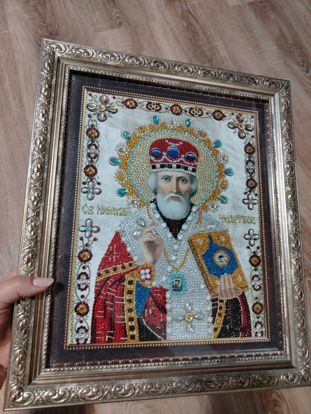 Icoană Sfântul Nicolae Diamond Painting 3D, lucrată manual