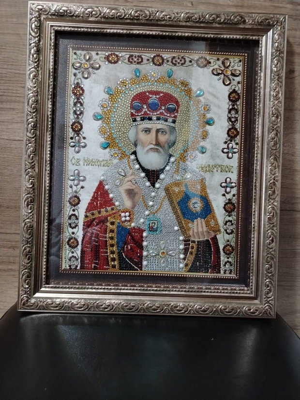 Icoană Sfântul Nicolae Diamond Painting 3D, lucrată manual