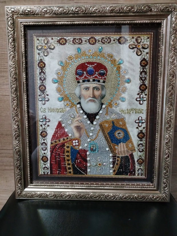Icoană Sfântul Nicolae Diamond Painting 3D, lucrată manual
