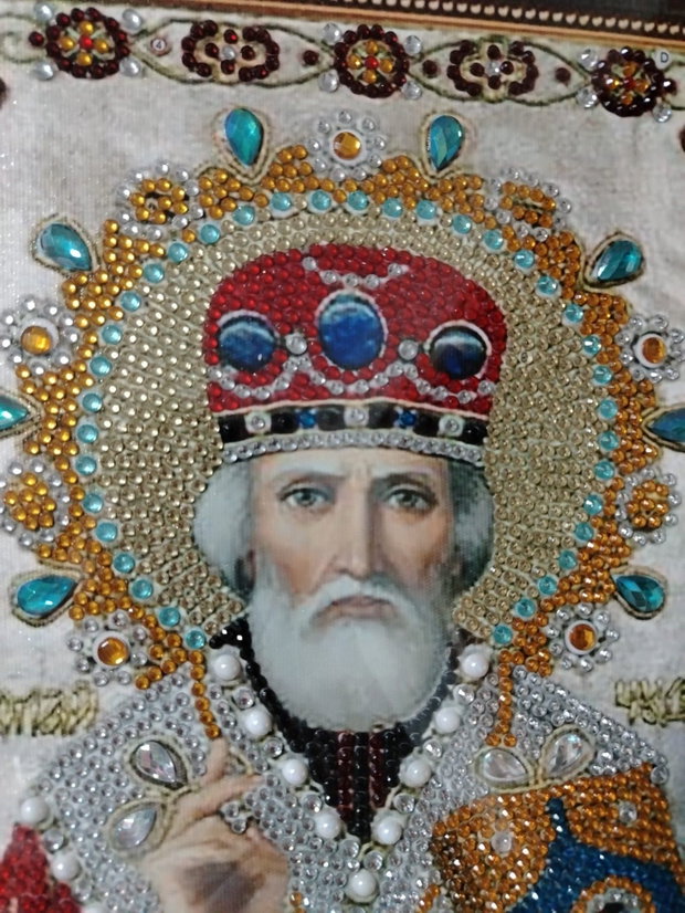 Icoană Sfântul Nicolae Diamond Painting 3D, lucrată manual