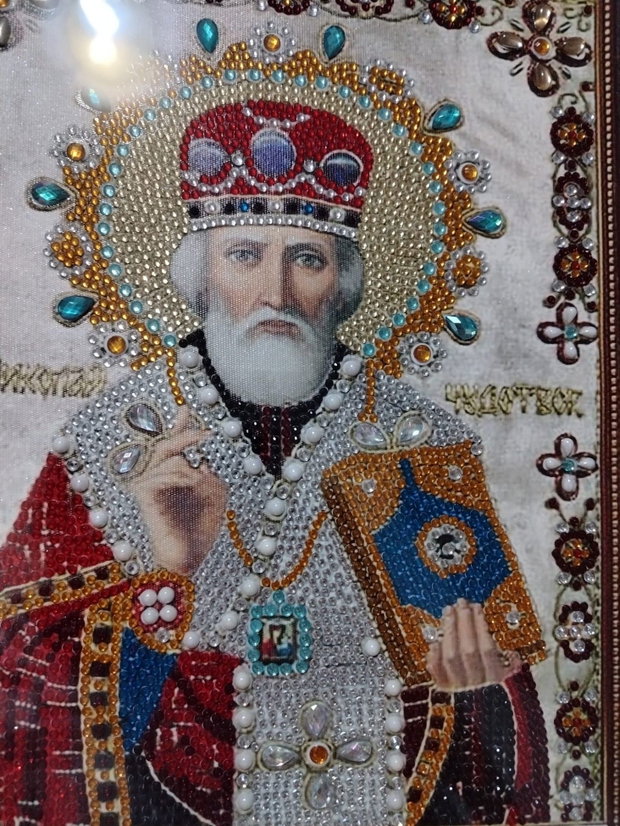 Icoană Sfântul Nicolae Diamond Painting 3D, lucrată manual