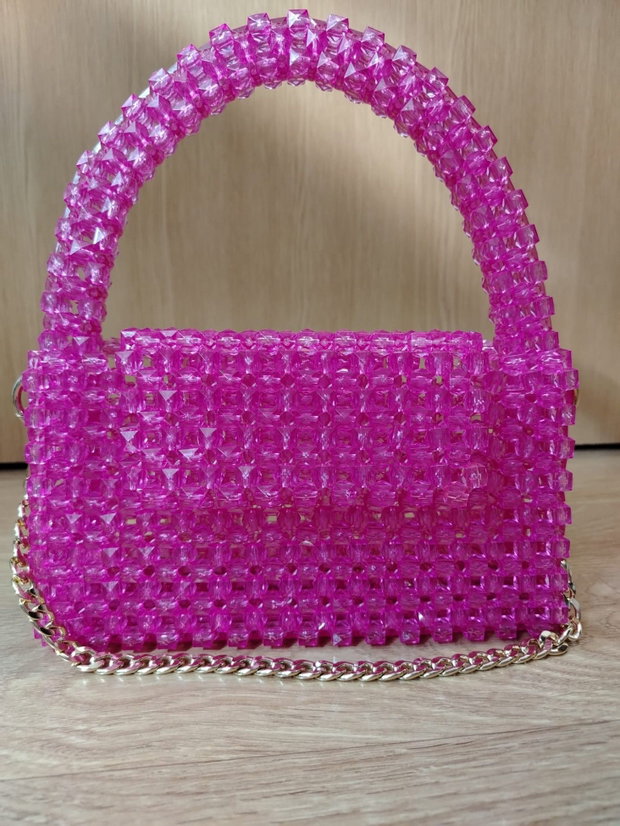 Geantă handmade cu mărgele strălucitoare  lucrată manual