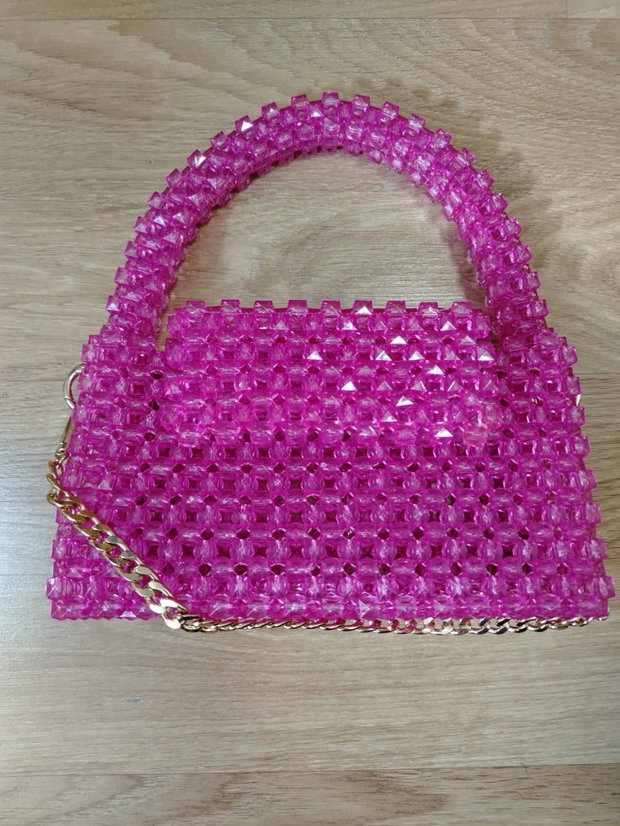 Geantă handmade cu mărgele strălucitoare  lucrată manual