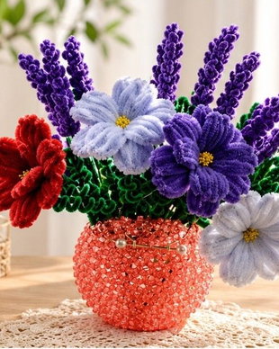 Flori handmade din sârmă plușată  flori decorative lucrate manual