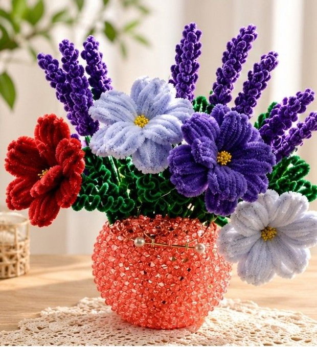 Flori handmade din sârmă plușată flori decorative lucrate manual