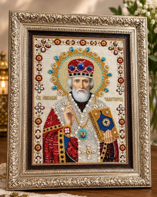 Icoană Sfântul Nicolae  Diamond Painting 3D, lucrată manual