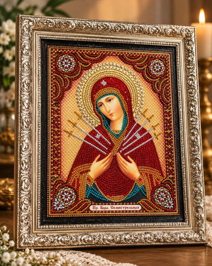 Icoană Maica Domnului celor 7 Săgeți  Diamond Painting 3D, lucrată manual