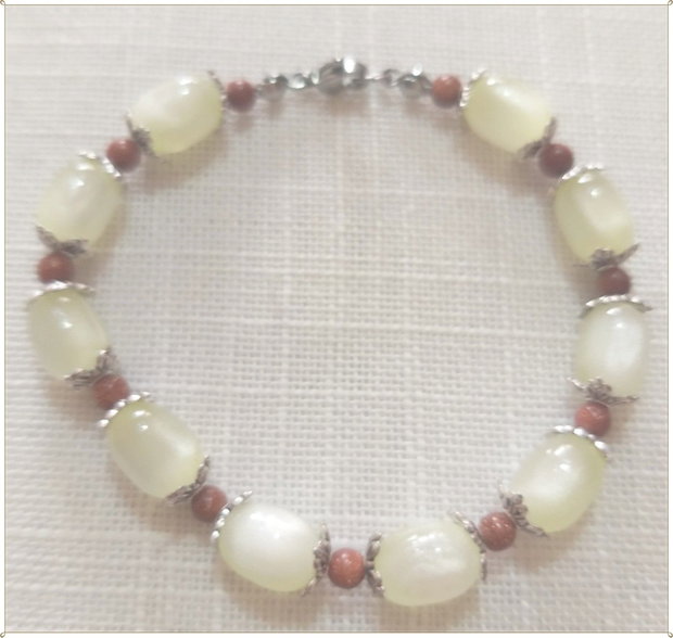BRATARA- OCHI DE PISICA CREM SI GOLDSTONE