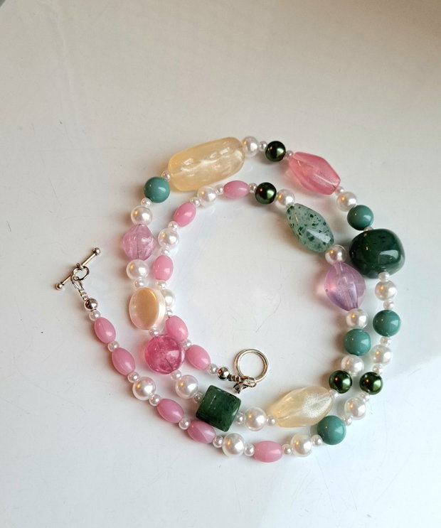 Colier handmade statement asimetric unicat margele perle Cod1479)