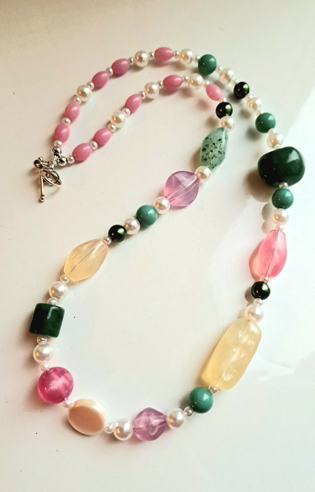Colier handmade statement asimetric unicat margele perle Cod1479)