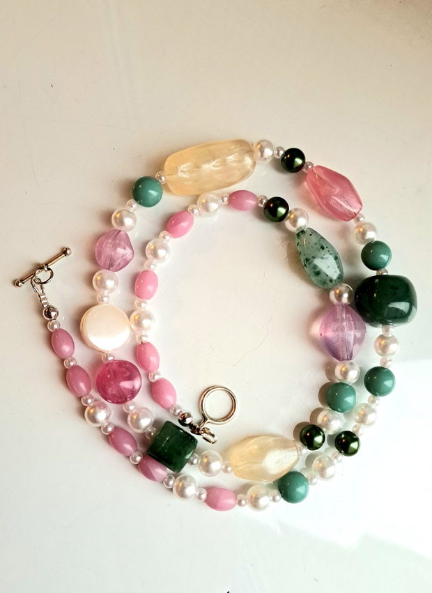 Colier handmade statement asimetric unicat margele perle Cod1479)