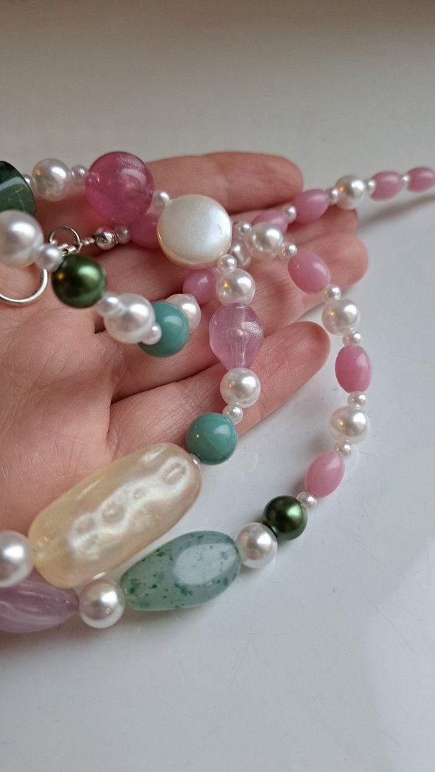 Colier handmade statement asimetric unicat margele perle Cod1479)