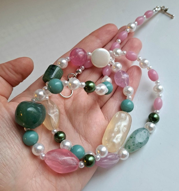 Colier handmade statement asimetric unicat margele perle Cod1479)