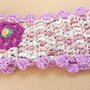 Banda / bandana / bentita de par crosetata bej rose  cu floare