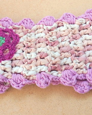 Banda / bandana / bentita de par crosetata bej rose  cu floare