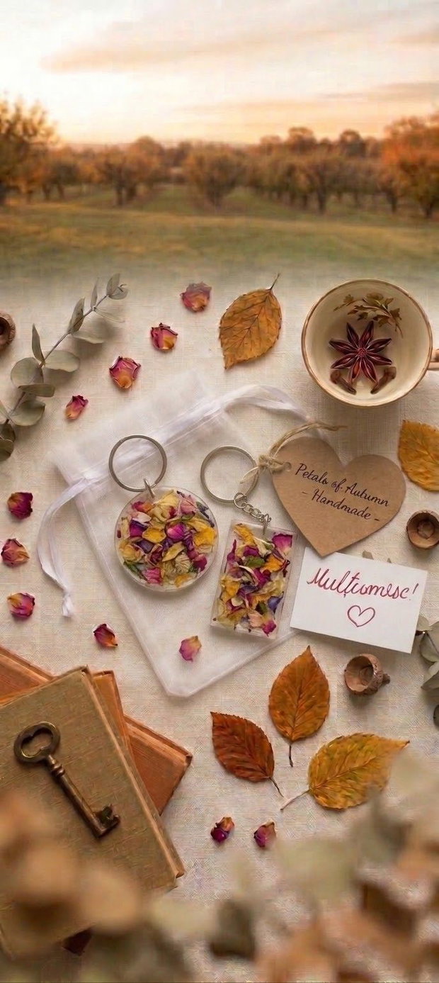 Set 2 brelocuri handmade petale de toamna