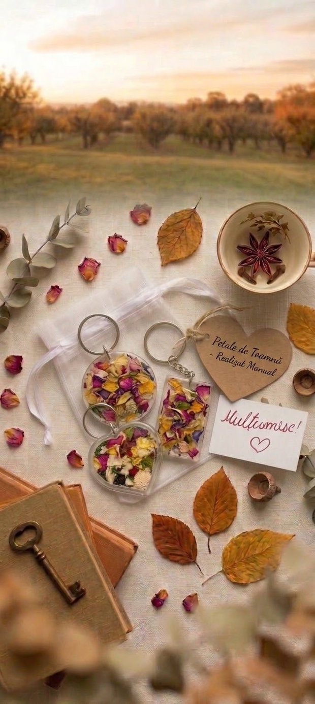 Set 3 brelocuri cu petale de toamna HandMade