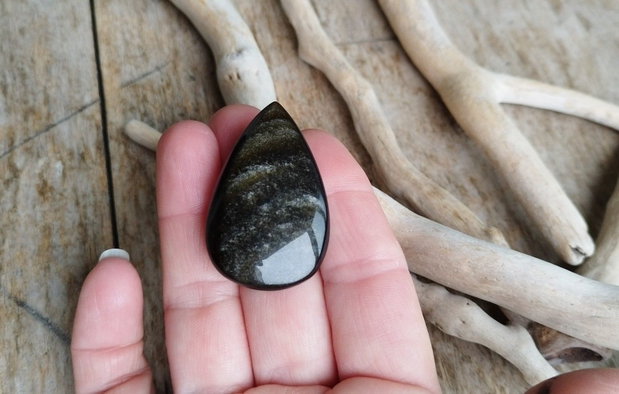 Inel statement obsidian auriu, argint rodiat