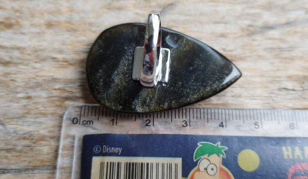 Inel statement obsidian auriu, argint rodiat