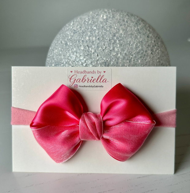 Bentiță elastică handmade pentru fetite cu fundă din satin