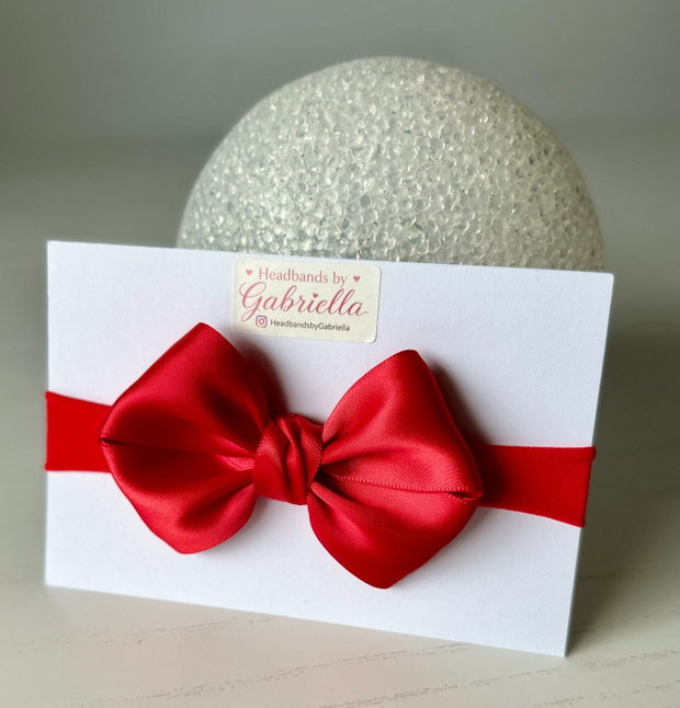 Bentiță elastică handmade pentru fetite cu fundă din satin