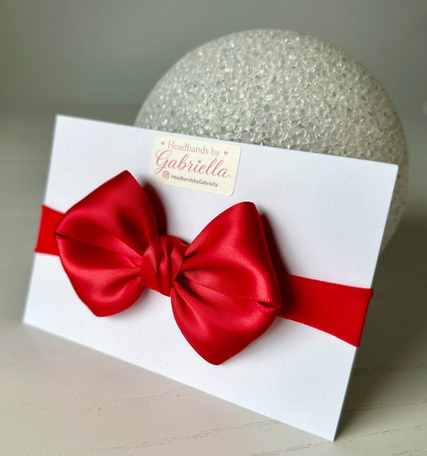 Bentiță elastică handmade pentru fetite cu fundă din satin