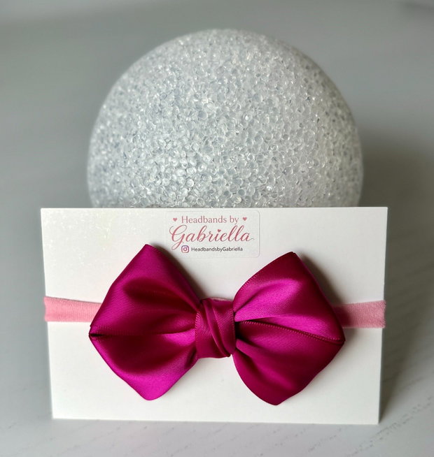 Bentiță elastică handmade pentru fetite cu fundă din satin