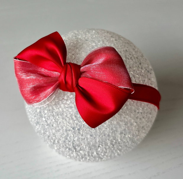 Bentiță elastică handmade pentru fetite cu fundă din satin