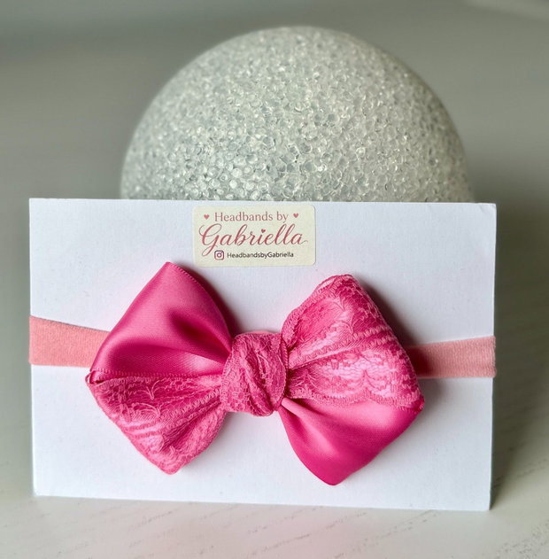 Bentiță elastică handmade pentru fetite cu fundă din satin