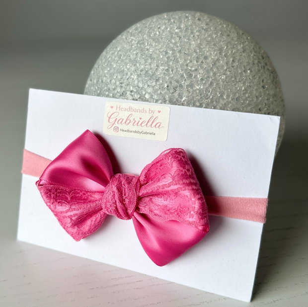 Bentiță elastică handmade pentru fetite cu fundă din satin
