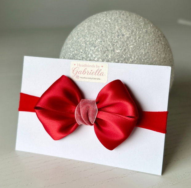 Bentiță elastică handmade pentru fetite cu fundă din satin