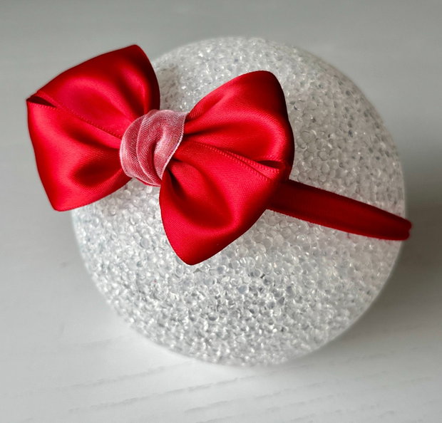 Bentiță elastică handmade pentru fetite cu fundă din satin