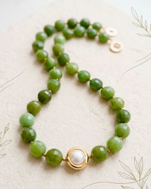 Colier jad verde canadian & perla baroc alba