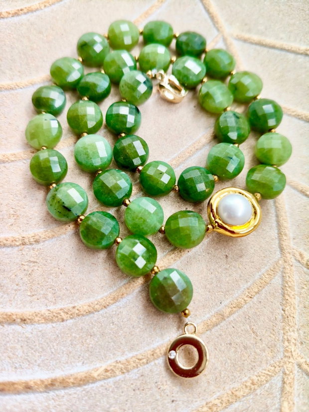 Colier jad verde canadian & perla baroc alba