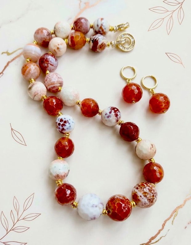Set Colier și cercei agate crab fire