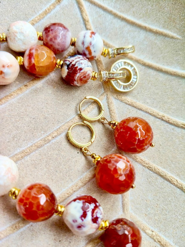 Set Colier și cercei agate crab fire