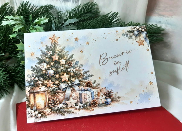 Felicitare de Crăciun cu detalii decorative realizate manual
