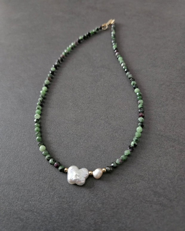 Colier rubin zoisite si perle de cultura CP80