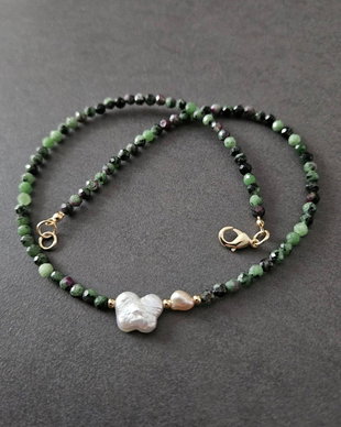 Colier rubin zoisite si perle de cultura CP80