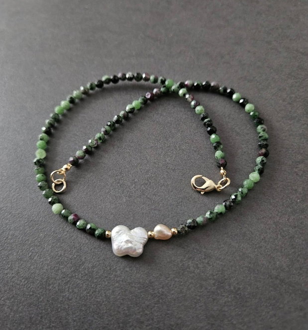 Colier rubin zoisite si perle de cultura CP80