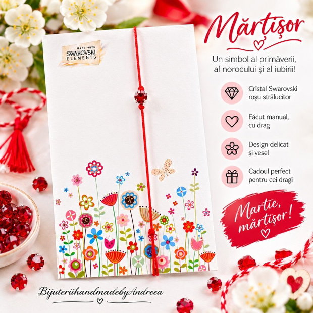 Bratara cu snur rosu si cristal Swarovski rosu