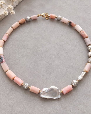 Colier opal roz si perle de cultura CP81