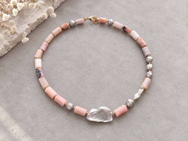 Colier opal roz si perle de cultura CP81