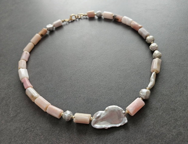 Colier opal roz si perle de cultura CP81