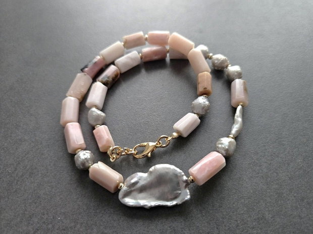 Colier opal roz si perle de cultura CP81
